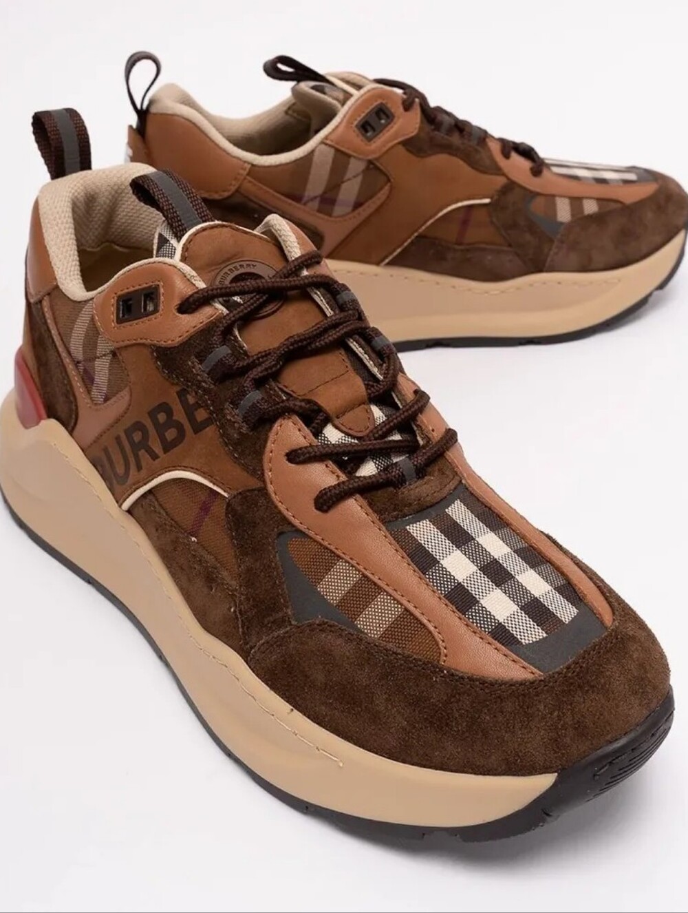 Burberry Brown & Tan Men's Check Suede Sneaker - Picture 6 of 8
